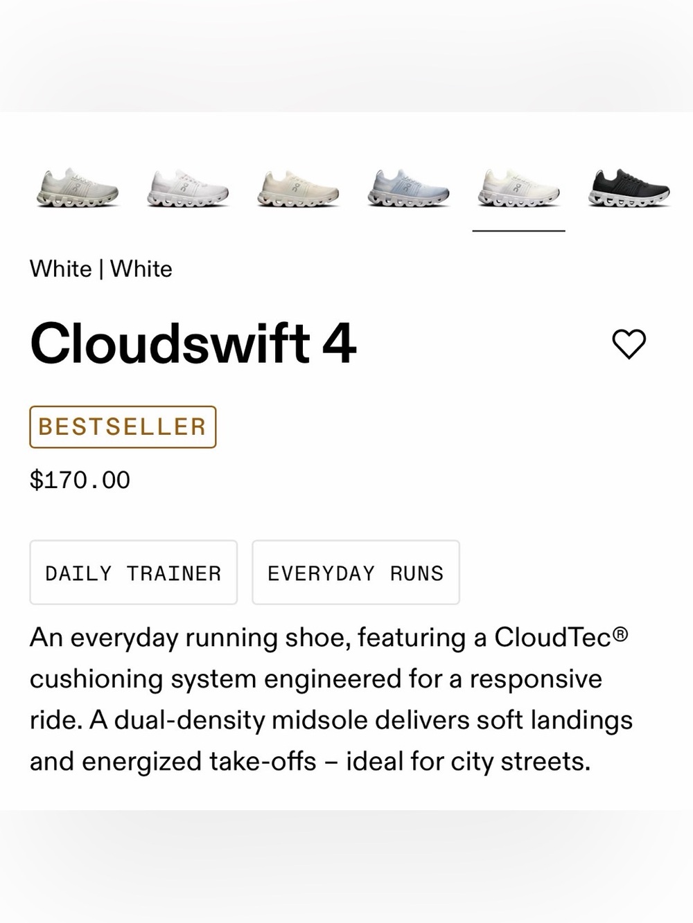 On Running White/ Off White Cloudswift 4 Knit Runner Lace up Shoes size 8 Helion - Picture 15 of 15